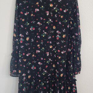 Banana Republic Black Floral Sheer Dot Dress Overlay - Size Large